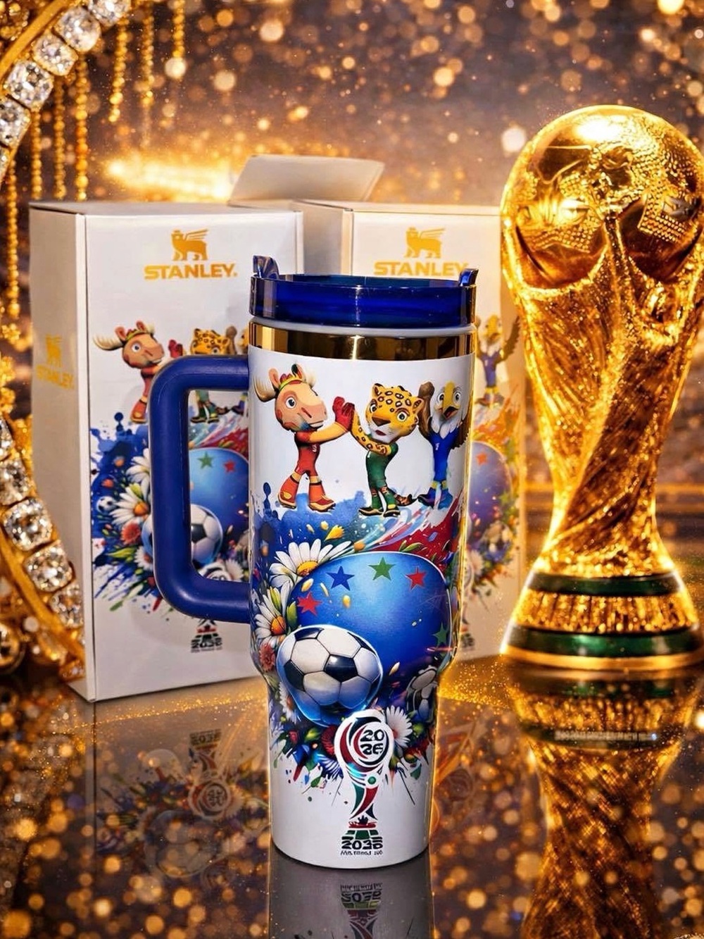 Custom 2026 Mascot Fifa World Cup 40oz Stanley Quencher Tumbler cup New White